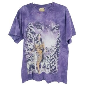 The Mountain Large Vintage Native American Wolf Tie Dye‎ Purple T Shirt Thrashed